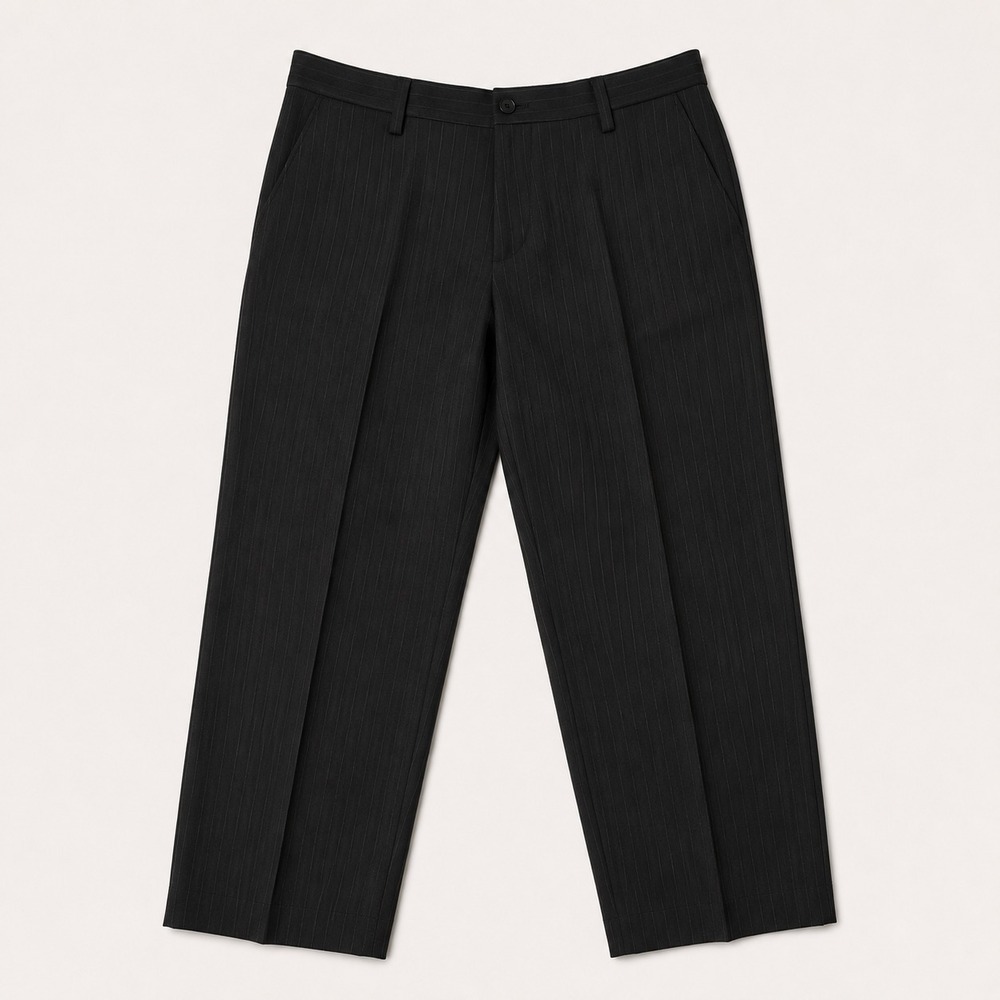 Sean John Mens 36 Black Pinstripe Dress Pants Wool Blend Flat Front Slacks